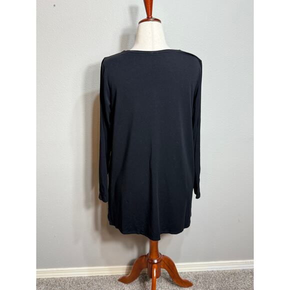 Eileen Fisher tunic black long sleeve scoop neck stretch tencel lightweight Sz L - Picture 5 of 8